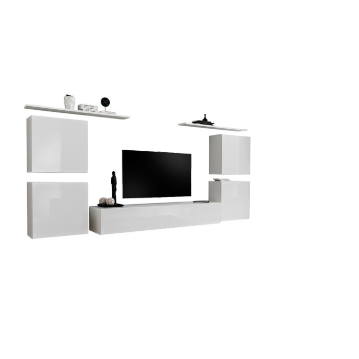 Ensemble meuble salon SWITCH IV design, coloris blanc brillant.