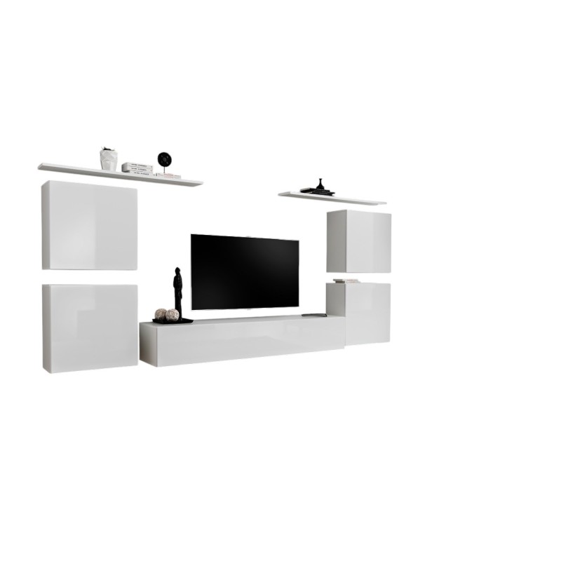Ensemble meuble salon SWITCH IV design, coloris blanc brillant.