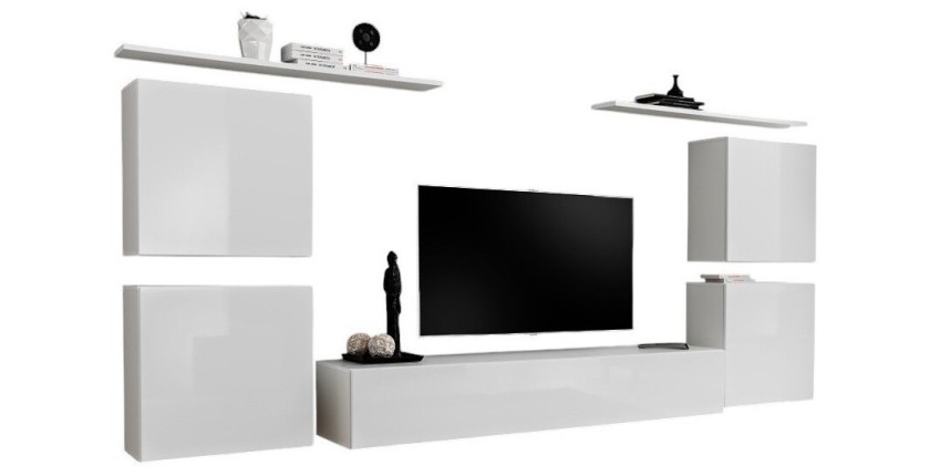 Ensemble meuble salon SWITCH IV design, coloris blanc brillant.