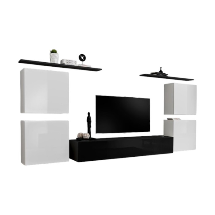 Ensemble meuble salon SWITCH IV design, coloris noir et blanc brillant.