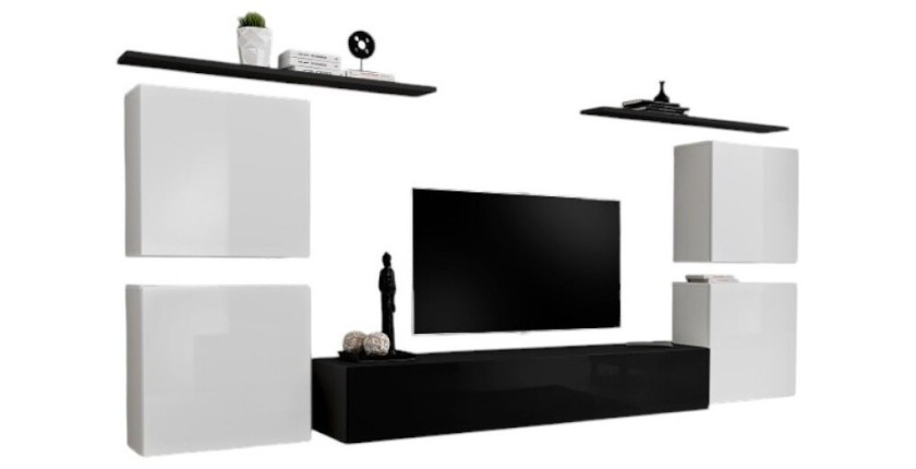 Ensemble meuble salon SWITCH IV design, coloris noir et blanc brillant.
