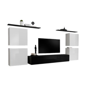 Ensemble meuble salon SWITCH IV design, coloris noir et blanc brillant.