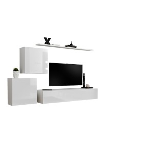 Ensemble meuble salon mural SWITCH V design, coloris blanc brillant.