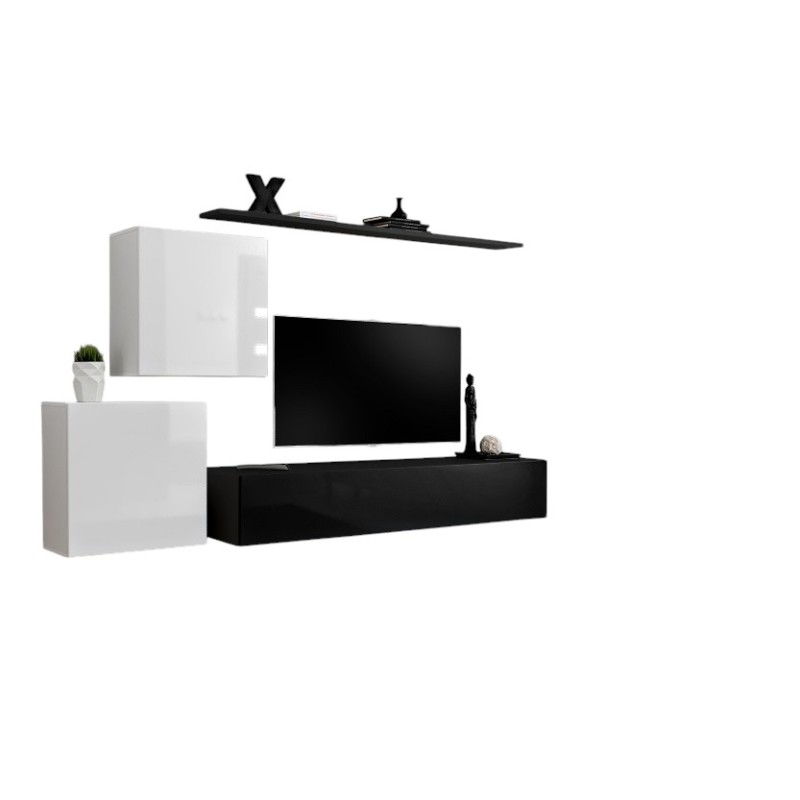 Ensemble meuble salon SWITCH V design, coloris noir et blanc brillant.