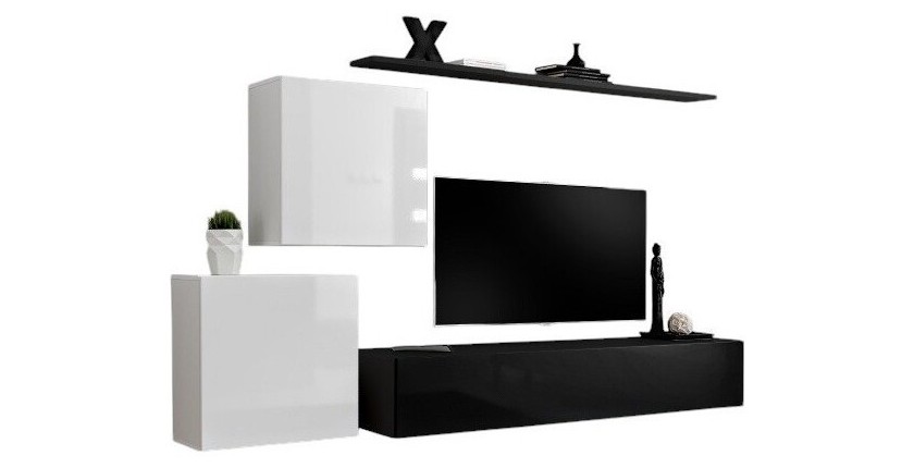 Ensemble meuble salon SWITCH V design, coloris noir et blanc brillant.
