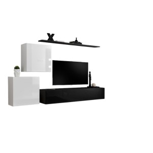 Ensemble meuble salon SWITCH V design, coloris noir et blanc brillant.