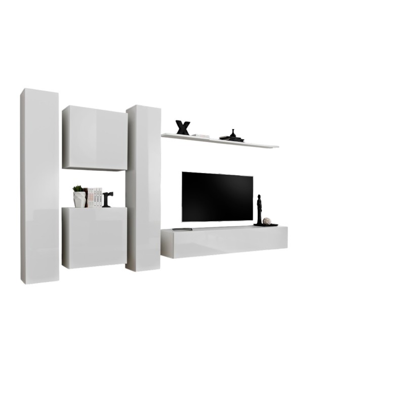 Ensemble meuble salon SWITCH VI design, coloris blanc brillant.