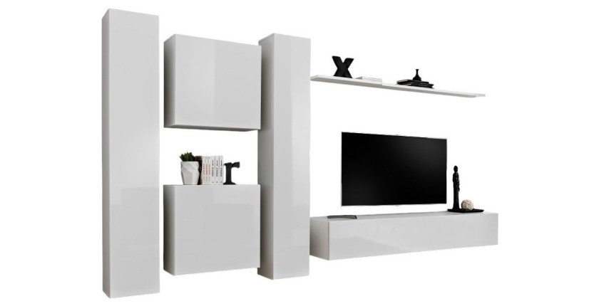 Ensemble meuble salon SWITCH VI design, coloris blanc brillant.