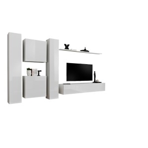Ensemble meuble salon SWITCH VI design, coloris blanc brillant.