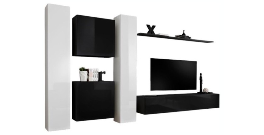 Ensemble meuble salon SWITCH VI design, coloris noir et blanc brillant.
