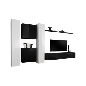 Ensemble meuble salon SWITCH VI design, coloris noir et blanc brillant.