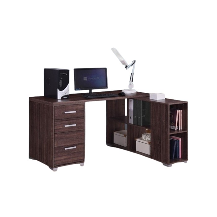 Bureau d'angle contemporain IZMIR – Coloris noyer et gris – 9 espaces de rangement