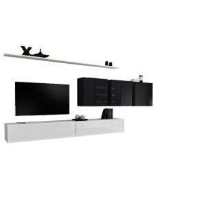 Ensemble meuble salon SWITCH VII design, coloris blanc et noir brillant.