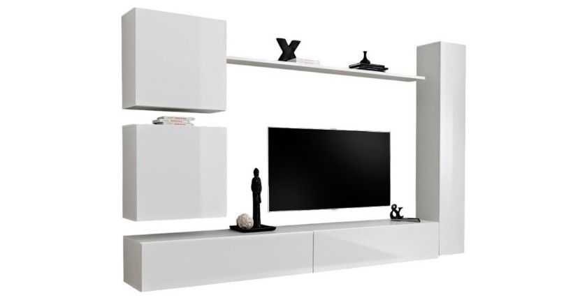 Ensemble meuble salon SWITCH VIII design, coloris blanc brillant.