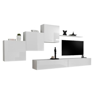 Ensemble meuble salon mural SWITCH X design, coloris blanc brillant.