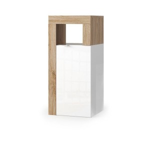 Meuble de salle de bains BURA – 1 porte – Blanc brillant laqué et chêne clair – Design moderne