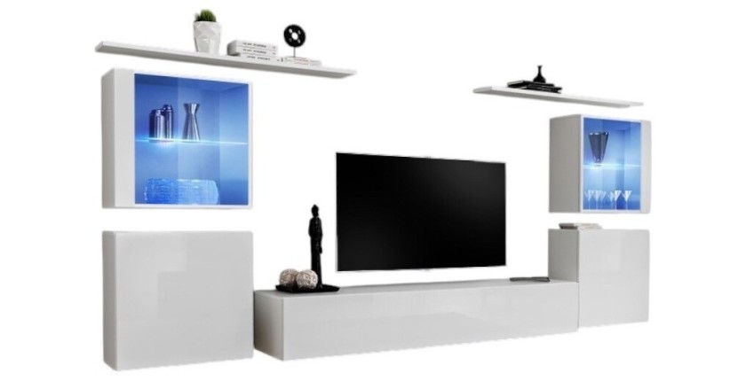 Ensemble de meubles suspendus design pour salon collection SWITCH XIV. coloris blanc brillant.
