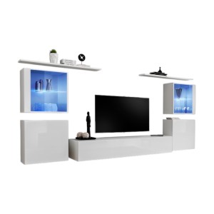 Ensemble de meubles suspendus design pour salon collection SWITCH XIV. coloris blanc brillant.