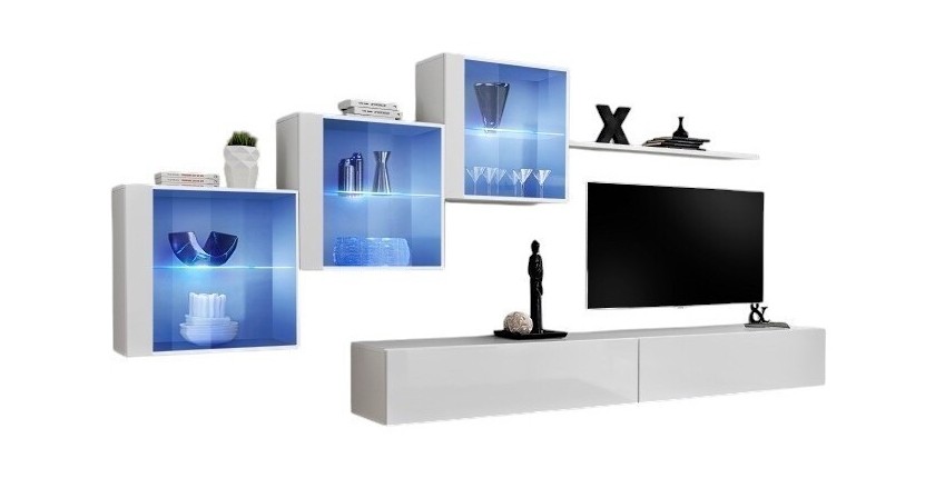 Ensemble meubles de salon SWITCH XX design, coloris blanc brillant.