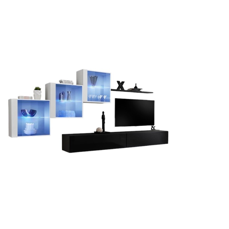 Ensemble meubles de salon SWITCH XX design, coloris noir et blanc brillant.