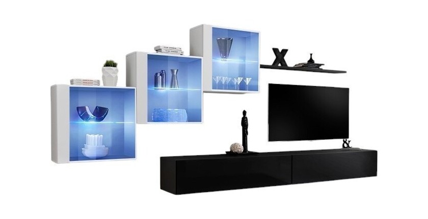 Ensemble meubles de salon SWITCH XX design, coloris noir et blanc brillant.