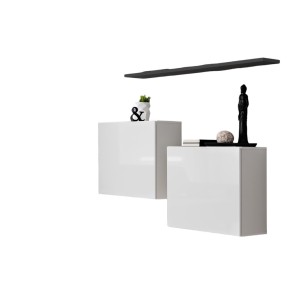 Ensemble meubles de salon SWITCH SBI design, coloris blanc brillant et étagère grise.