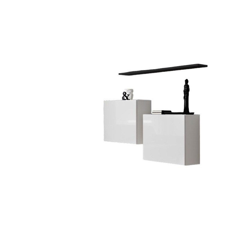 Ensemble meubles de salon SWITCH SBI design, coloris blanc brillant et étagère noir.