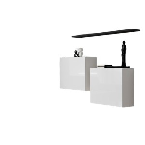 Ensemble meubles de salon SWITCH SBI design, coloris blanc brillant et étagère noir.