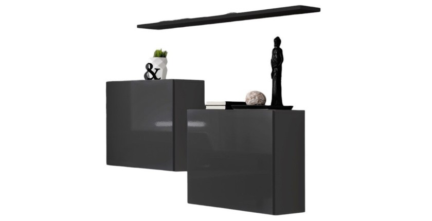 Ensemble meubles de salon SWITCH SBI design, coloris gris brillant et étagère noire..