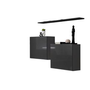 Ensemble meubles de salon SWITCH SBI design, coloris gris brillant et étagère noire..