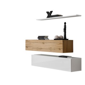 Ensemble meubles de salon SWITCH SBII design, coloris blanc brillant et chêne Wotan.