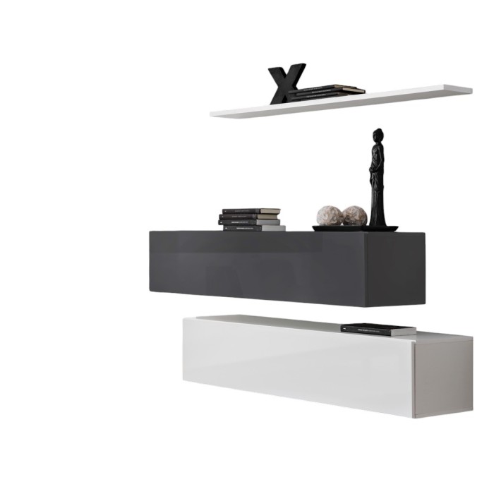 Ensemble meubles de salon SWITCH SBII design, coloris blanc et gris brillant.