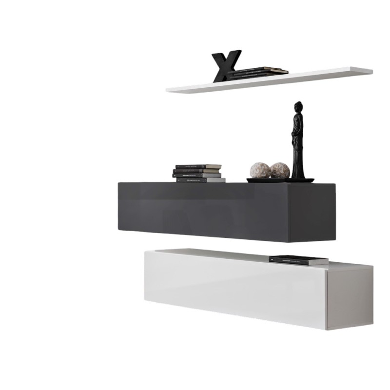 Ensemble meubles de salon SWITCH SBII design, coloris blanc et gris brillant.