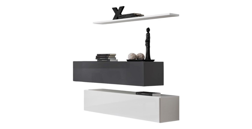Ensemble meubles de salon SWITCH SBII design, coloris blanc et gris brillant.