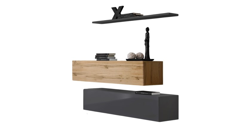 Ensemble meubles de salon SWITCH SBII design, coloris gris brillant et chêne Wotan.