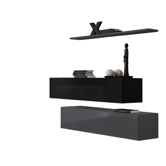 Ensemble meubles de salon SWITCH SBII design, coloris gris et noir brillant.