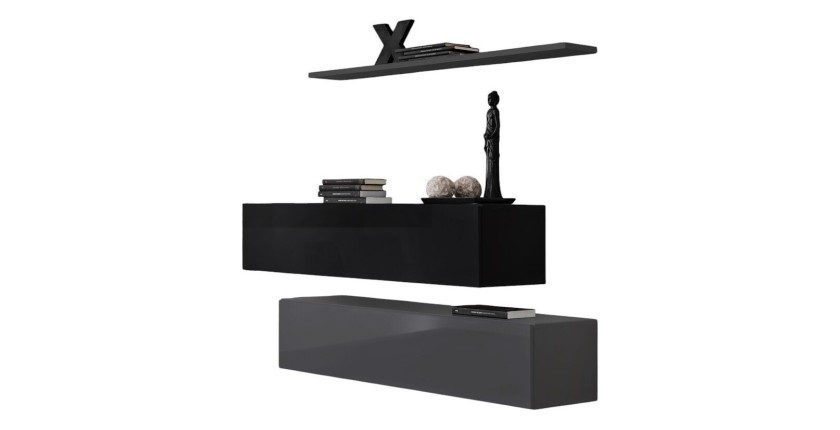 Ensemble meubles de salon SWITCH SBII design, coloris gris et noir brillant.