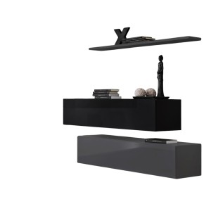 Ensemble meubles de salon SWITCH SBII design, coloris gris et noir brillant.