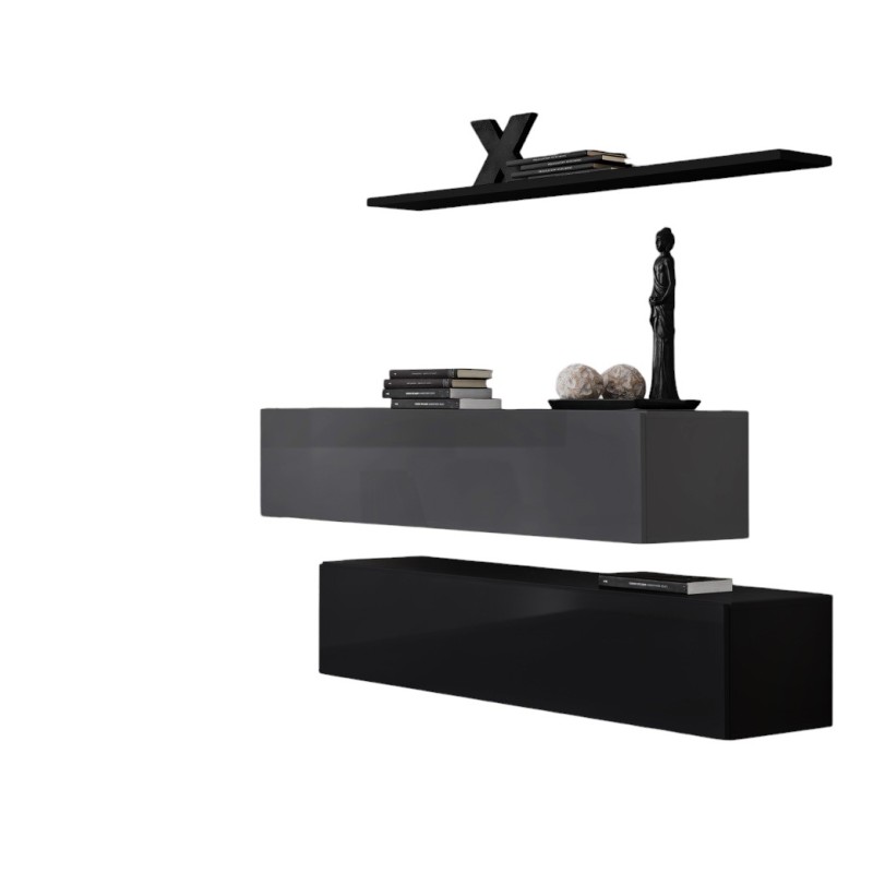 Ensemble meubles de salon SWITCH SBII design, coloris noir et gris brillant.