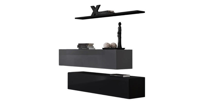 Ensemble meubles de salon SWITCH SBII design, coloris noir et gris brillant.