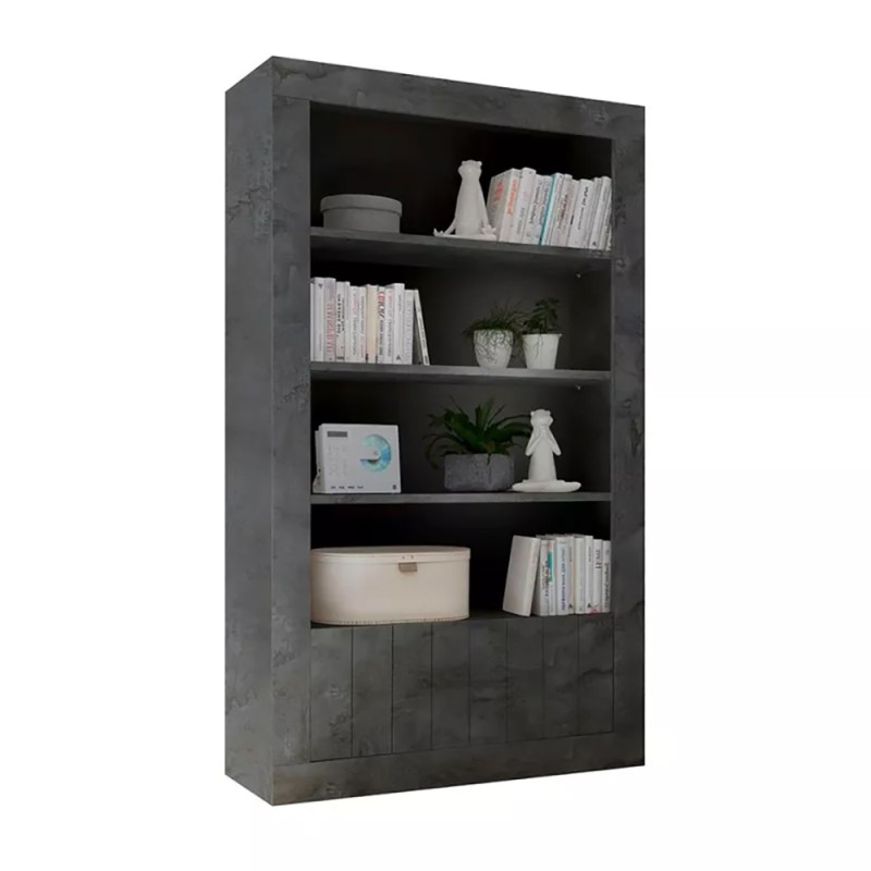 Bibliothèque ultra tendance avec de nombreuses étagères coloris gris foncé effet béton collection URBAN.
