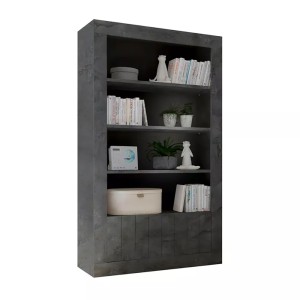 Bibliothèque ultra tendance avec de nombreuses étagères coloris gris foncé effet béton collection URBAN.