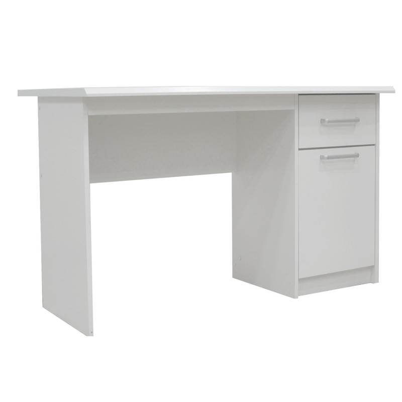 Bureau droit de la collection PRAGUE un tiroir et une porte coloris blanc