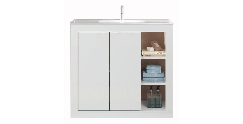 Meuble de salle de bain avec 1 vasque et 2 portes, collection VIENNE. Coloris blanc brillant
