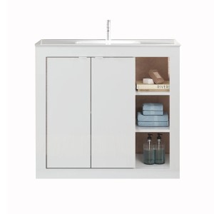 Meuble de salle de bain avec 1 vasque et 2 portes, collection VIENNE. Coloris blanc brillant