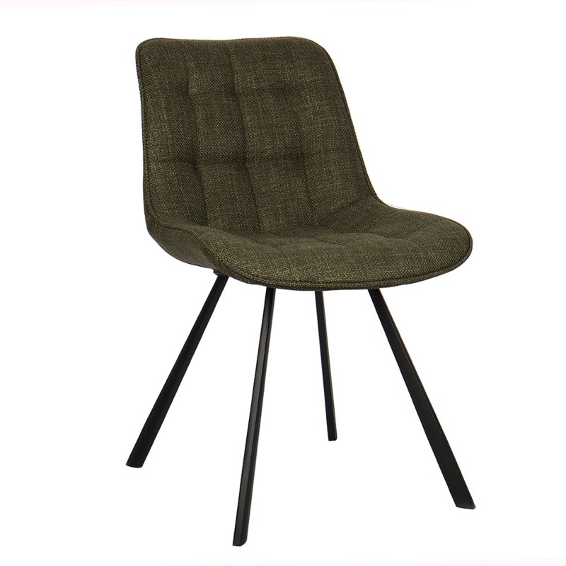 Lot de deux chaises de salon en tissu coloris vert collection PALMA. Structure métallique noir