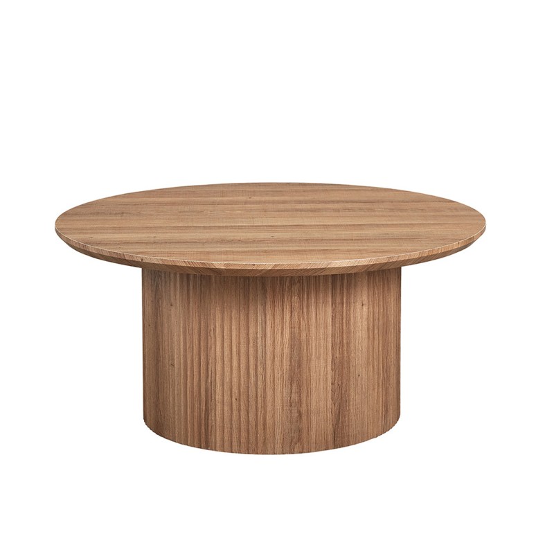 Table basse VAGOS – Effet chêne vieilli – Ronde – Diamètre 80 cm – Design authentique et robuste