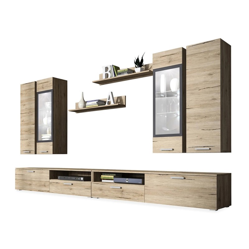 Composition XL de 8 meubles design pour salon couleur chêne et gris anthracite collection CONNOR