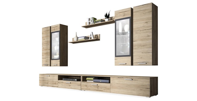 Composition XL de 8 meubles design pour salon couleur chêne et gris anthracite collection CONNOR