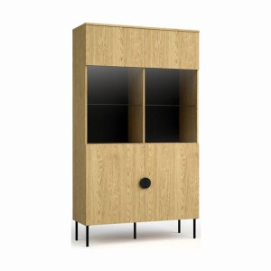 Vitrine couleur chêne avec portes vitrées - Collection MONDO